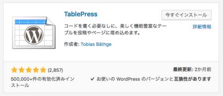 Wordpress表プラグインtablepress